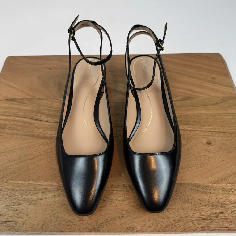 New NWOB Womens Cole Haan Paden Ankle Strap Black Leather Slingback Sandals 7.5B